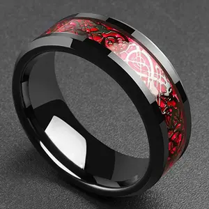 Red Green Carbon Fiber Black Pattern Ring Men's Jewelry Metal Made Not easy fade Ring