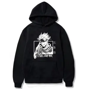 Unisex Satoru Gojo Print Manga Men's Hoodie - Oversized Harajuku Streetwear Longsleeve Pullover Tops, 50% Cotton 50% Polyester Fabric, Comfortable Loose-Fit Comic-Inspired Men's Hooded Sweatshirt