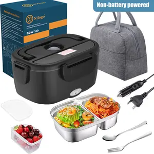 Electric Lunch Box Portable Food Warmer for Adults, 80W Food Warmer Lunch Box 1.5&1.8L Stainless Steel Containers & Bags 12V/24V/110V Stainless Steel Containers, Forks, Spoons & Bags for Car/Truck/Work/Outdoor Use