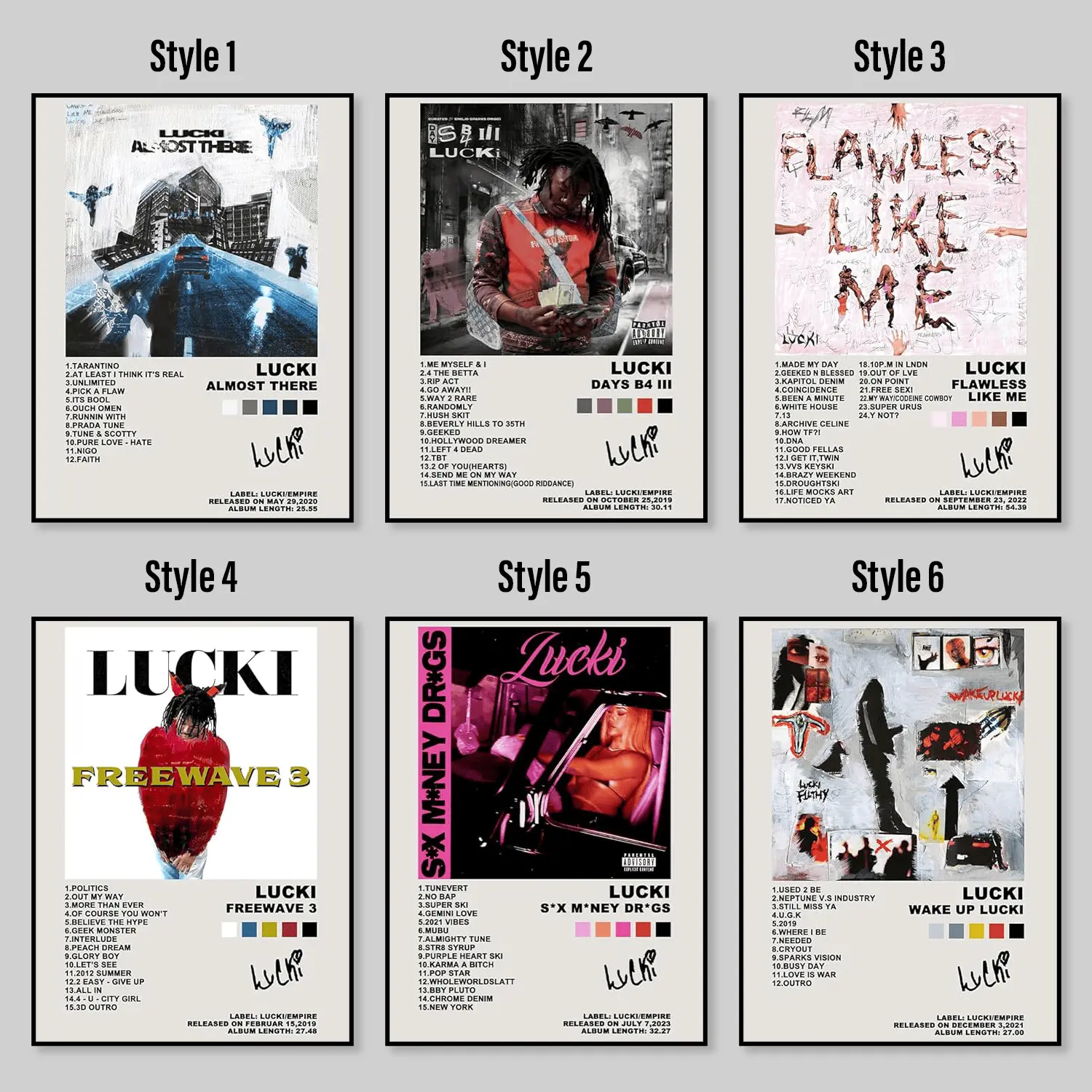 Lucki Rapper Roster, Lucki Album Poster, Lucki Flawless Like Me Poster - Rapper Wall Art - Rap Album Poster, Matte Vertical, Lucki Poster Rapper Freewave 3