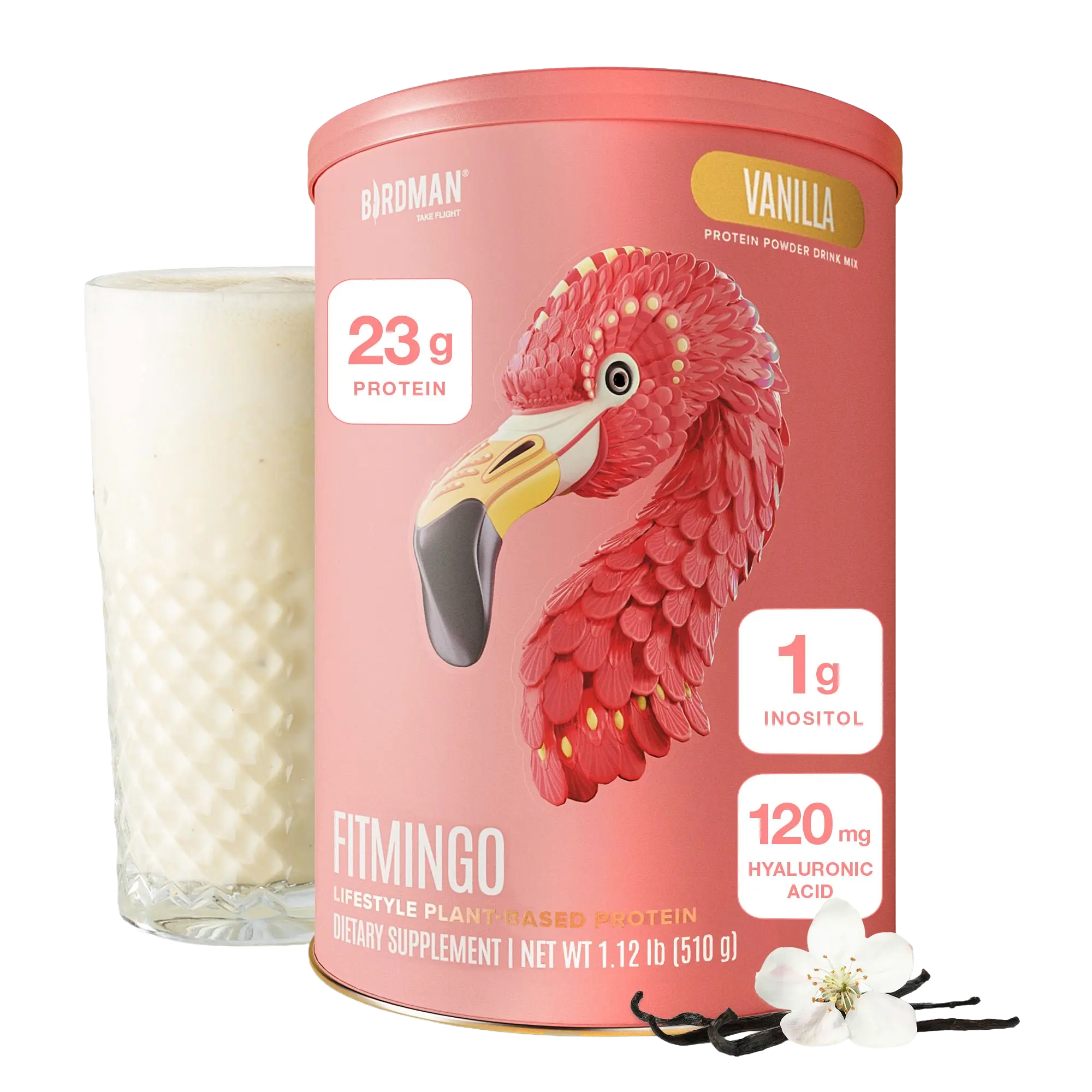 Fitmingo Plant-Based Protein Powder - Vanilla Flavor, 1.12lbs, 23g Protein Per Serving, Free of Gluten, Dairy & Sugar, Fitness Dietary Vitamin Supplement, Svetol Extract