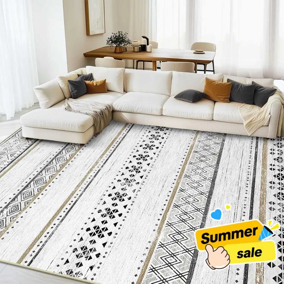Back To School | BESTSWEETIE Washable Geometric Boho Area Rugs 8x10/9x12 For Living Room & Bedroom - Soft Faux Wool Carpet, Distressed Moroccan Farmhouse Home Decor Rug, Modern Non-Slip Indoor Runner Rug For Entryway & Hallway