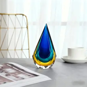 Hand-blown teardrop-shaped glass sculpture, featuring a multicoloured swirl pattern in Murano style, an art deco ornament ideal for display in the living room, office, bookshelf or mantelpiece. Glass ornament, office decoration.