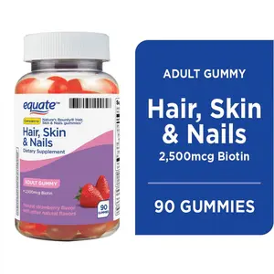 Equate Hair, Skin, and Nails Dietary Supplement for Adults with Biotin 2500mg - 90ct Gummies - Healthcare & Fitness Product Edible Vitamin