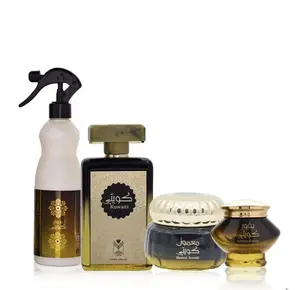Kuwaiti 4-Piece Gift Bundle: 100ml Perfume, 30g Bakhoor, 60g Mamoul & 480ml Air Freshener – Premium Oriental Fragrance – Ideal for Gifting, Home & Office, Made in Saudi Arabia