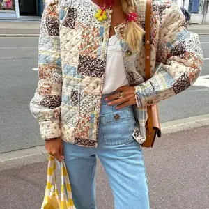 Women Fall Quilted Jacket, Lightweight Floral Print Casual Long Sleeve Button Cardigan, Ladies Outwear Streetwear, Ladies Clothes for Indoor Outdoor Wear, Ladies Clothes for Daily Wear Coats Fashion