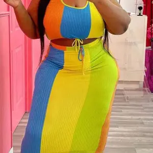 Plus Size Stripped Skirt Set