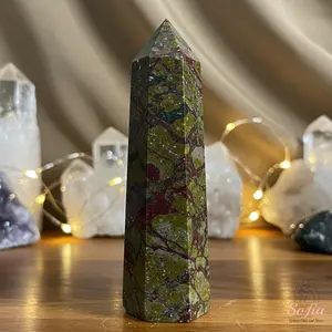 Natural Dragon Blood Jasper Gemstone Crystal Tower Single Point Wand Dragon Bloodstone Obelisk Mineral Specimen Home Desk Meditation Decoration Meaningful Gift