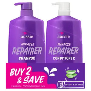 Aussie Miracle Repairer Shampoo and Conditioner Set, 26.2 fl oz