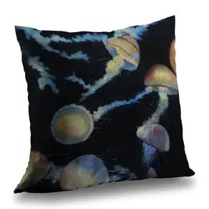 Begin Home Decor C1PT1414SQRD7B 14 x 14 in. Colorful Jellyfishes in the Dark - Sea Bedroom Throw Pillow