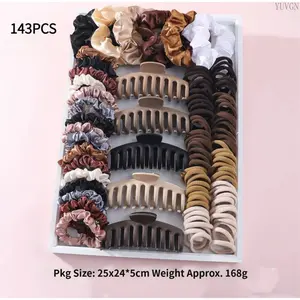 143-piece hair clip and hair tie set, including large hair scrunchies, Korean-style fresh hair claws, rubber bands and multi-piece hair accessories summerwins