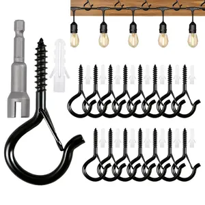 20/30 PCS Q-shaped Hanging Hooks with Safety Buckle – Screw Hooks for String Lights, Christmas Lights, Plants, Wind Chimes, Indoor & Outdoor Use on Walls and Ceilings