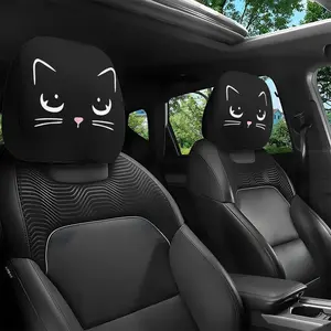 Cute Cartoon Cat Print Car Headrest Covers, Unisex All-Season Use, Halloween Decoration, Perfect Gift for Cat Lovers, Comfortable Breathable Interior Accessories
