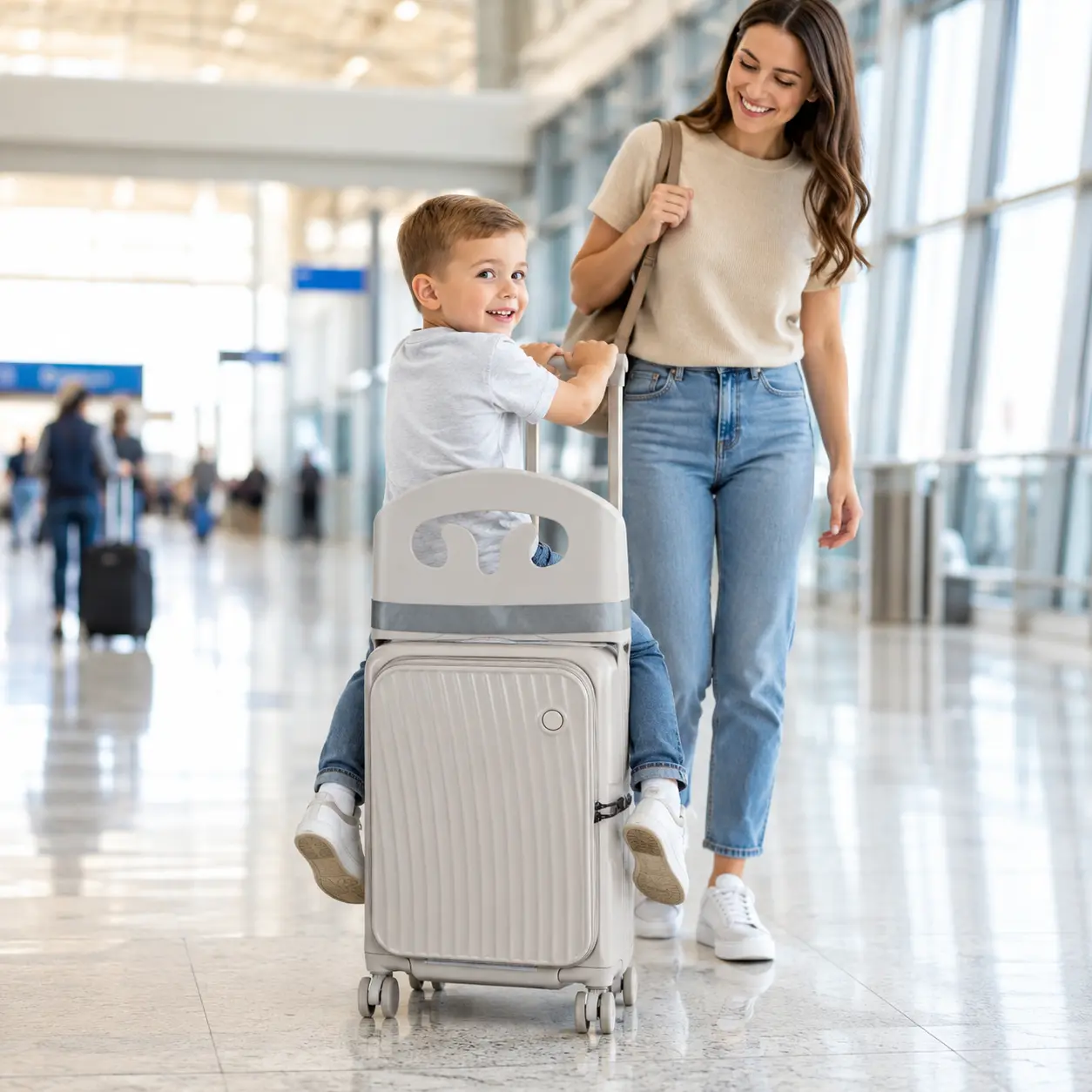 Kids Rideable Lightweight Luggage - 360° Spinner Wheels, Leakproof Toddler Suitcase for Family Holiday Travel