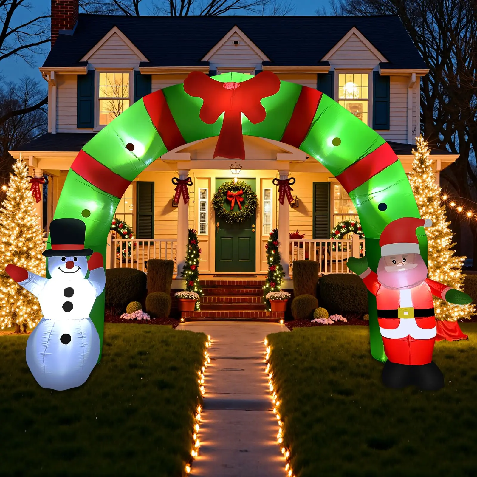 12 FT Christmas Inflatable Archway with Santa & Snowman, Blow Ups Christmas Inflatable Outdoor Decoration with LED Lights, Christmas Archway Decorations Outside for Xmas Holiday Party Yard Garden Lawn Tree Ornaments