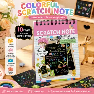 Rainbow Scratch Art Paper Notebook for Kids - 1 Pack Mini Magic Scratch-Off Doodle Note Pad Craft Kit, Portable Toddler Travel Toy, Birthday Gift