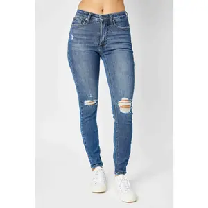 Judy Blue Mid Rise Tummy Control Destroy Skinny Denim Jeans 88798