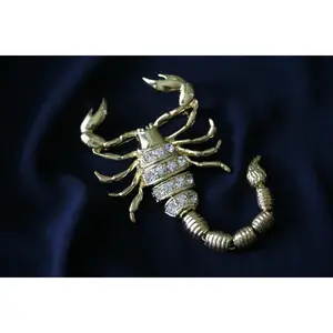 Large Scorpion Rhinestone Embellished Gold Brooch Pin