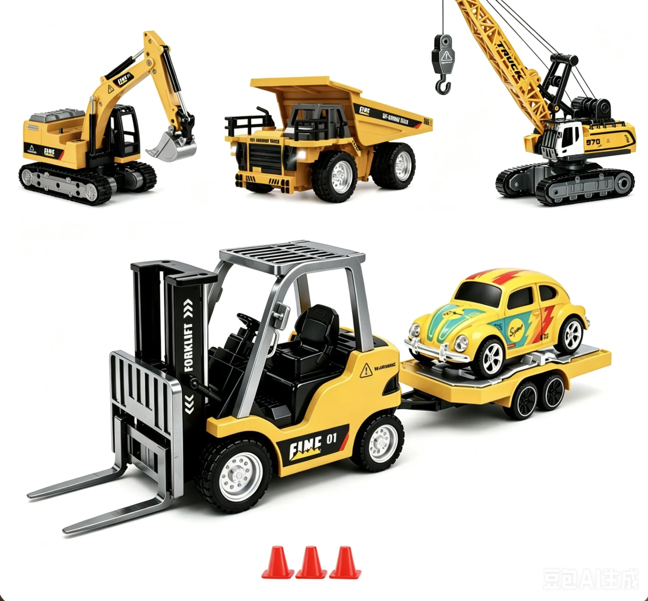 Mini Remote Control Forklift Toy - Rechargeable Battery Included, 2 in 1 Transformable Lift Fork & Hook with Lights & Sounds, Construction Vehicle Toys, Release pressure
