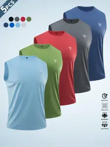 Men's Solid Color Reflective Bull Head Logo Tank Top, Breathable Quick Drying Sports Vest, Fitness Workout Vest, Casual Sporty Sleeveless Top for Outdoor Activities