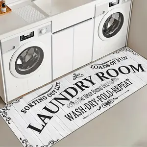 1 Pc Beige Background Laundry Room Rug Soft And Comfortable Long Strip Carpet Printed Mat Anti Slip Floor Mat Suitable For Kitchen Living Room Bedroom Sink Laundry Room Decoration Carpet Mat