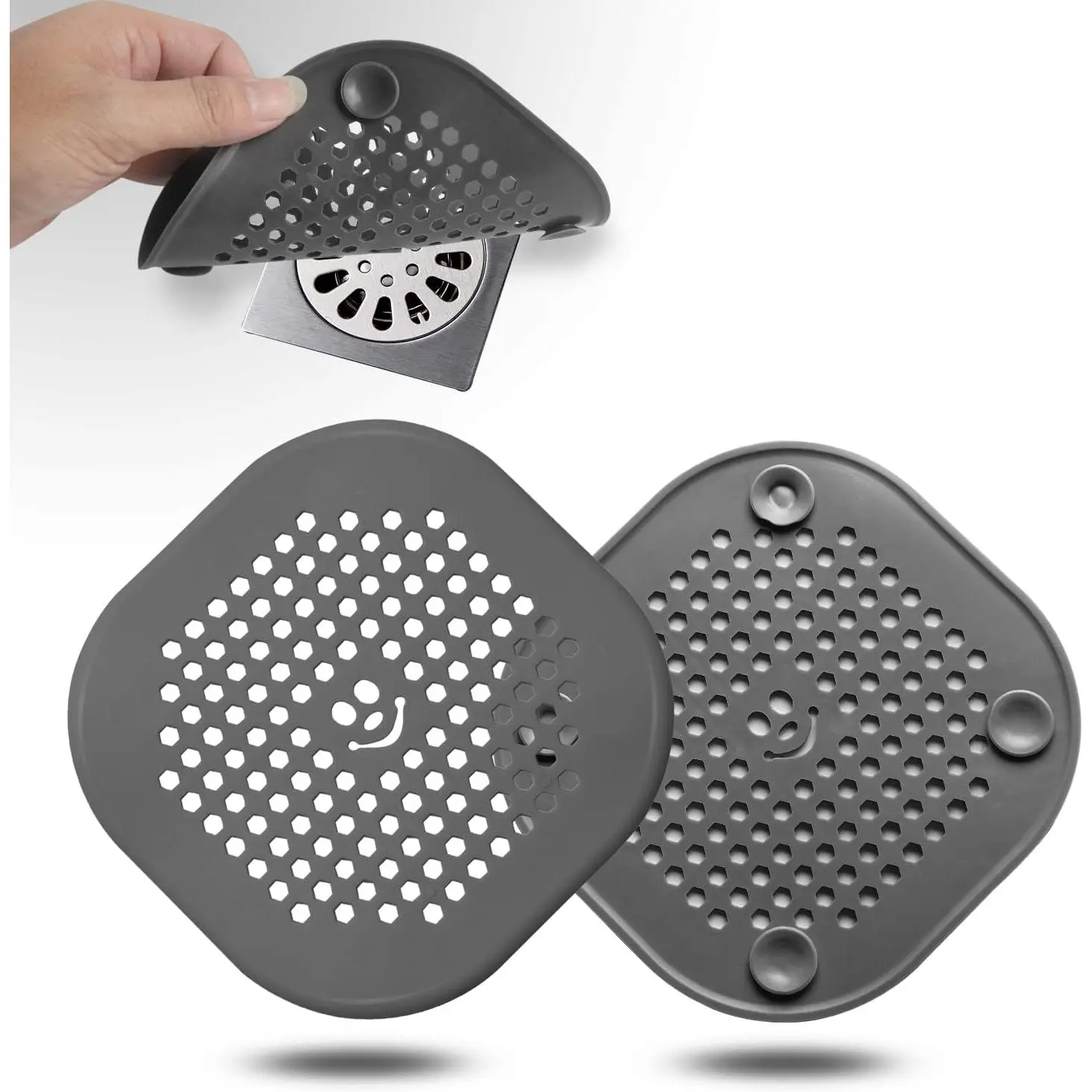 2 Pack Drain Cover Hair Catcher Drain Plug Hair Stopper Drain Protector for Shower Bathroom Accessories Bathtub Deep Grey