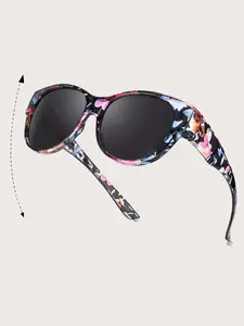 Fashion Large Frame Floral Prescription Sunglasses, Comfortable Wraparound Design, Uv400 Polarized Driving Glasses for Users