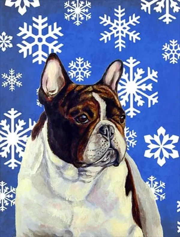 11x15 in. Rectangular French Bulldog Winter Snowflakes Outdoor Flag, Holiday Decorations for Garden