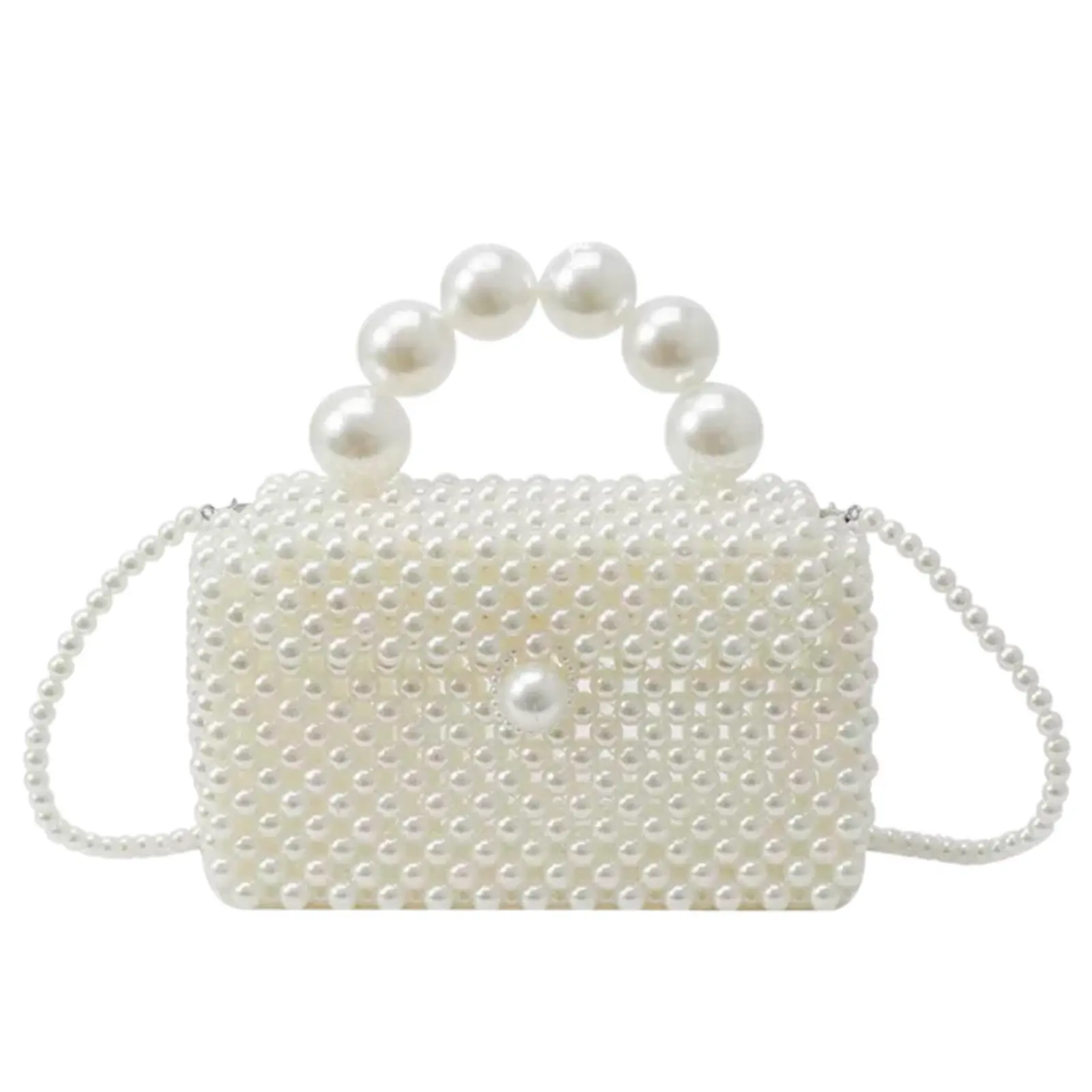 New Classic Fashion Handmade Beaded Woven Bag Elegant Handbag Exquisite Pearl Mini Box Chain Shoulder Crossbody Bag Suitable for Going Out for a Date Music Festival Dinner Evening Dance Party