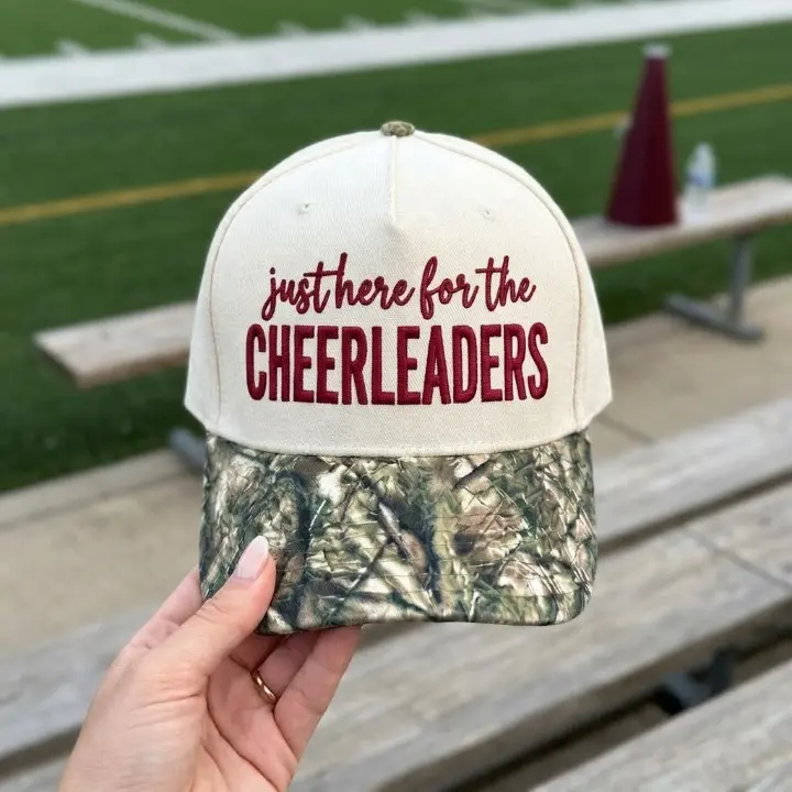 Just Here For The Cheerleaders Embroidered Camo Hat, Cheer Mom Baseball Cap