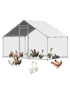 Metal Chicken Coop 9.8x6.5x6.5 Ft Walk-In Chicken Run With Cover Spire Roof For Outdoor Yard Use, Durable Weatherproof Metal Construction, Rust-Resistant Coating, Predator-Proof Latches, Two-Stage Entry Ramp, Removable Tray