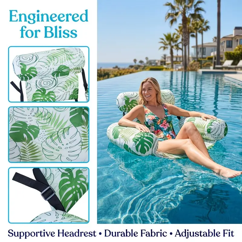 Outdoor Water Essential Inflatable Lounge Chair, 1/2 Pack Leaf Pattern Adult Pool Float, Comfort Floater for Beach Summer Vibes swim ring heavy-duty