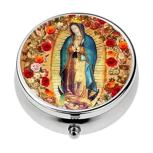 1pc Mini Round Three Compartment Storage Box, for Carrying Medicines, Small Accessories Organization, with Easy Carry, for Christmas and Halloween Gift