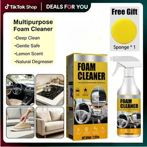 60ml 4-in-1 Fresh Lemon Foam Spray Cleaner with Foam Sprayer, Heavy-Duty Deep Cleaning Dirt Lifter, Odor Reducer, Car Detailing Product for Car Interior Care & Sofa Stain Removal
