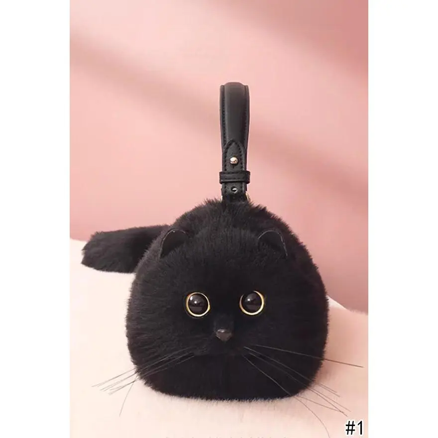 Multicolor Stylish Plush Cute Cat Bag Versatile Simulated Cat Shoulder Bag Small Size