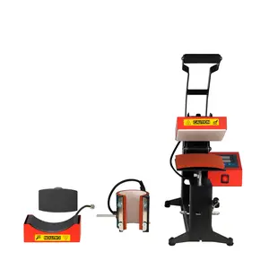 3 in 1 Combo Heat Press Machine for Cap Label Cup 400W 110V Digital Control with Flat Plate Cap Cup Attachments for Sublimation T-shirt Labels Mini Bags Name Plates Photo Frames Notebooks Christmas Ornaments Keychains Photo Slates