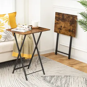 HOOBRO Set of 2 Side Industrial Snack Tables for Eating at Couch, Folding TV Tray Tables, Table for Small Space, Stable Metal Frame, Easy Assembly, Space Saving#SpringSale #BigSpringSale