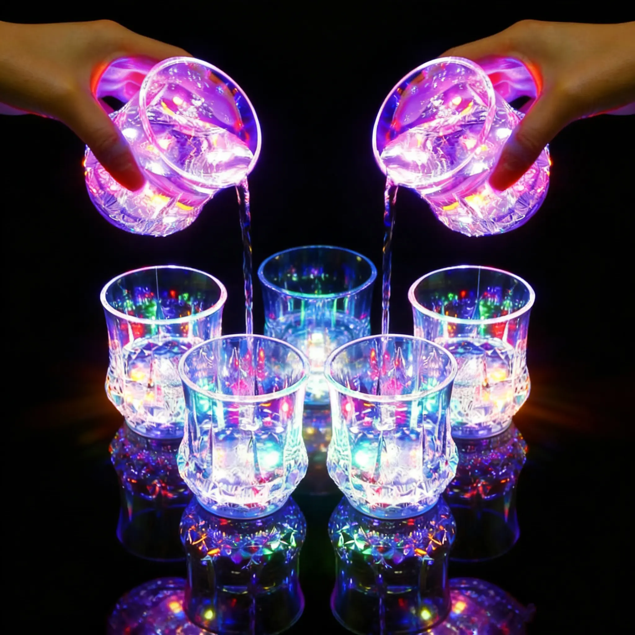 Set of 2/4 LED Light Up Glowing Cups, Liquid Activated Luminus Drinking Tumblers, 7 oz Automatic Water Activated Wine Champagne Glasses with Flashing Light, Fun Adult Party Favors for Bar, Disco, Wedding & Christmas​