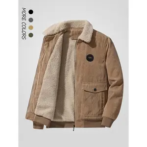 Men's Plain Patched Flap Pocket Thermal Lined Fleece Jacket, Regular Fit Casual Long Sleeve Zip Up Collared Outerwear for Winter, Men's Clothes for Daily Wear