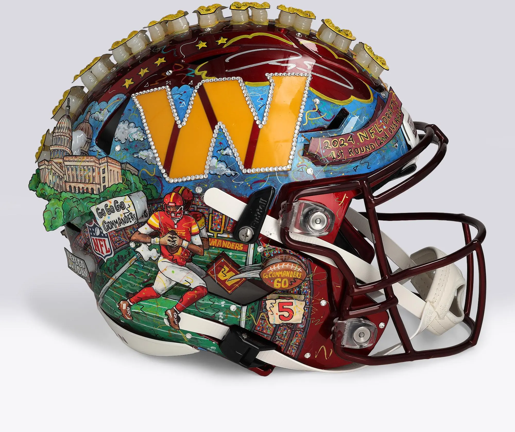 Jayden Daniels Washington Commanders Autographed Riddell Speed Flex Authentic Helmet - Art by Charles Fazzino - WN55916234 - Fanatics Authentic Certified