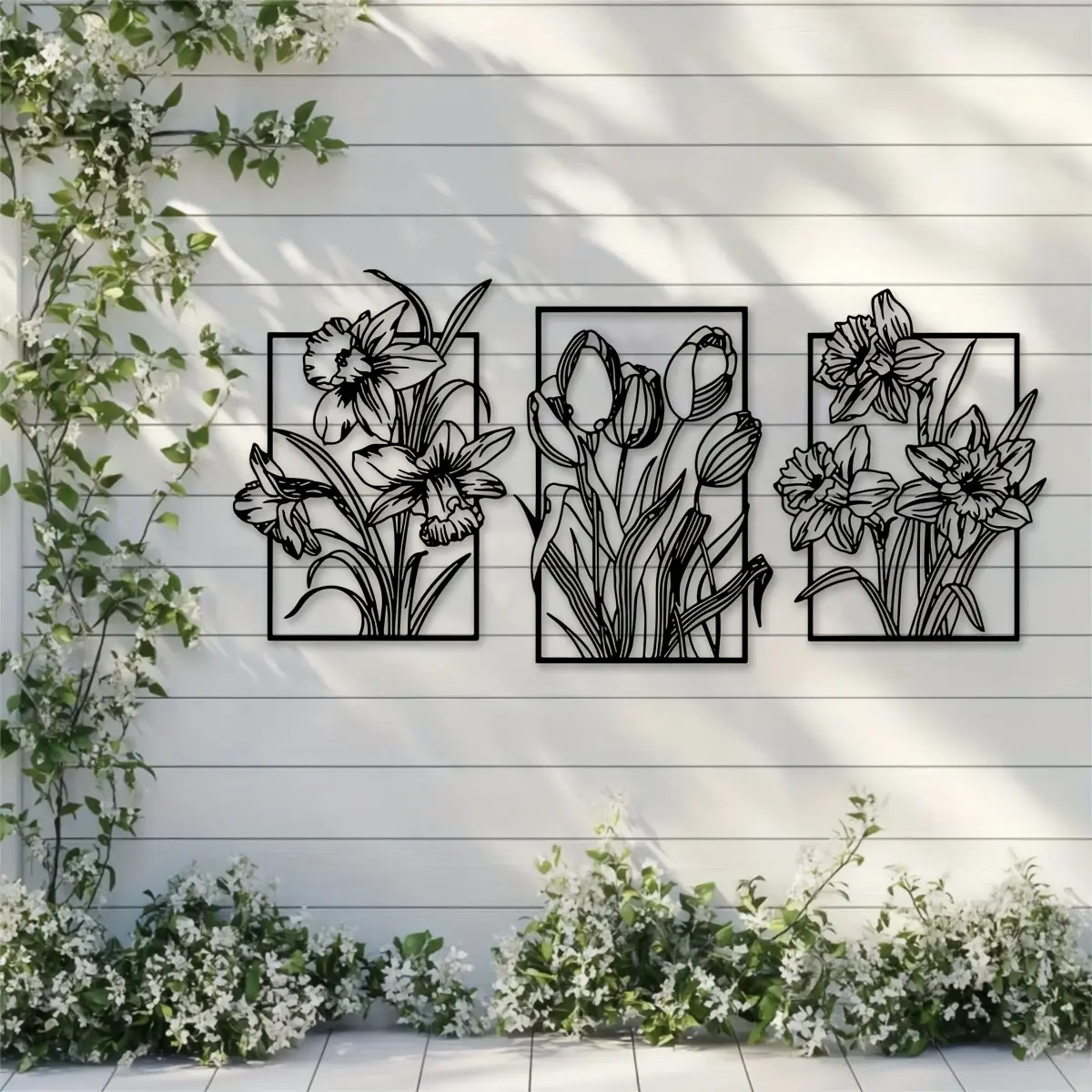 Tulip metal wall decoration 3-piece set, Decoration items, Art wall decoration, spring flower bohemian style home wall sculpture, kitchen flower decoration, bedside decoration, housewarming/wedding/holiday decoration gift 40.01 * 27.89cm