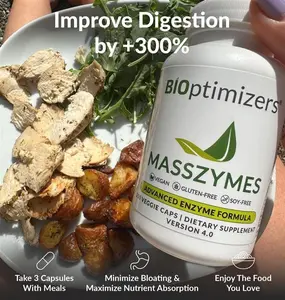 BIOptimizers MassZymes - Complete Digestive Enzymes Supplement for Gut Health - Bloating Relief for Men and Women - Lipase Amylase Bromelain Digestive Enzymes (60 Capsules)