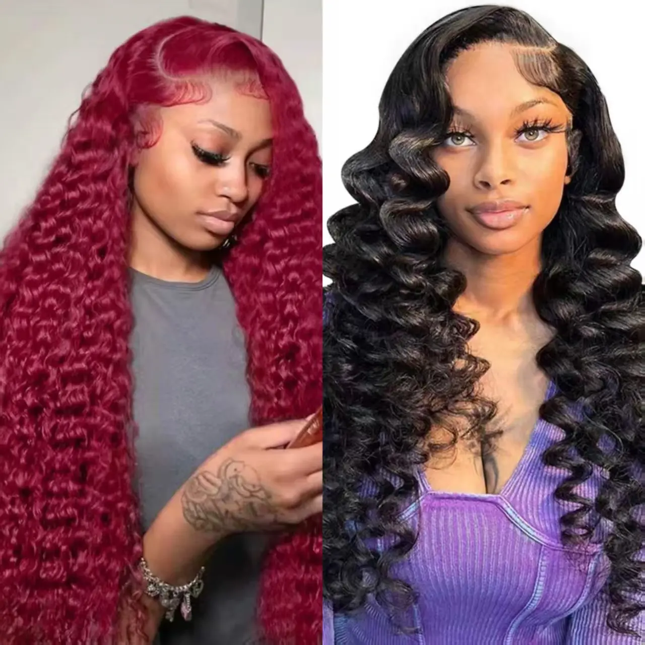 [Combo sale 26"&26"]" 2 wig ” 13x4 99J Jerry Curly Lace Front Wigs Human Hair with Baby Hair 180% DensityStraightHuman Hair Wigs for Women