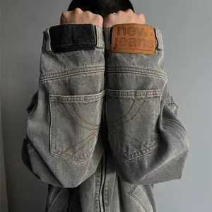 Niche trendy brand deconstructed washed heavy-duty reverse wear split loose denim jacket men and women American high street jacket spring and autumn