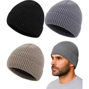 3 Pack Men's Winter Fleece Lined Beanie Warm Thermal Knitted Hat for Cold Weather Outdoor Sports
