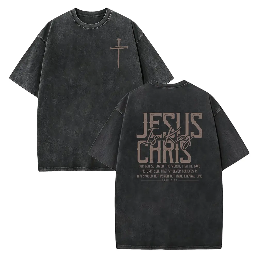Christian men's T-shirt, "Jesus is King" Bible verse shirt, religious gifts for him, scripture tee Casual Seamless