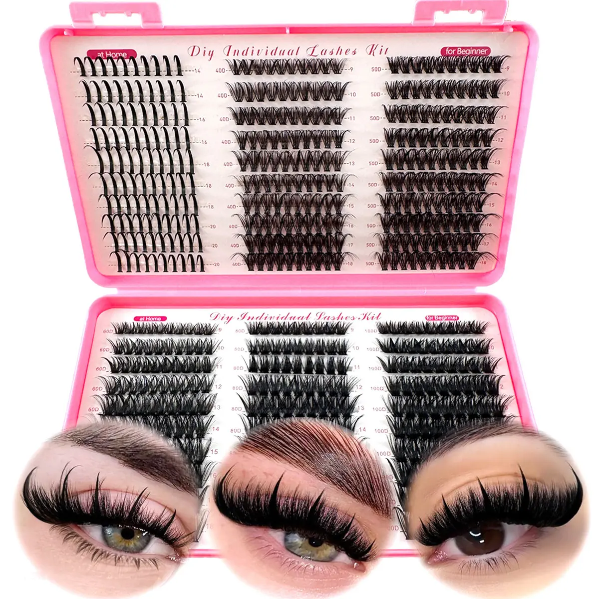 580pcs/Pack Extra Dense And Fluffy Wispy False Eyelashes, Mixture Of Spikes 40/50/60/80/100mm, Faux Mink Lashes, 0.07mm D Curl, 9-18mm Mixed Length, Natural & Soft, Suitable For Any Style, Reusable Makeup Accessories Lash Clusters, Eyelash Clusters