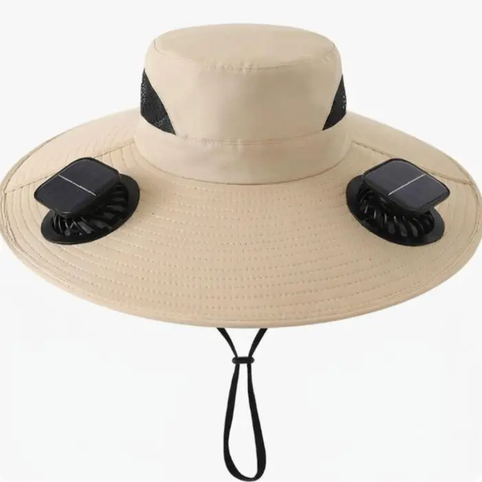 Solar Powered Sun Visor Hat with 2 Personal Cooling Fans, 4.72-Inch Wide Brim (Brim Width Highlight) UV Protection Heat Relief Hat with Breathable Mesh Fabric, Adjustable Chin Strap for Outdoor Fishing, Gardening (Men/Women)