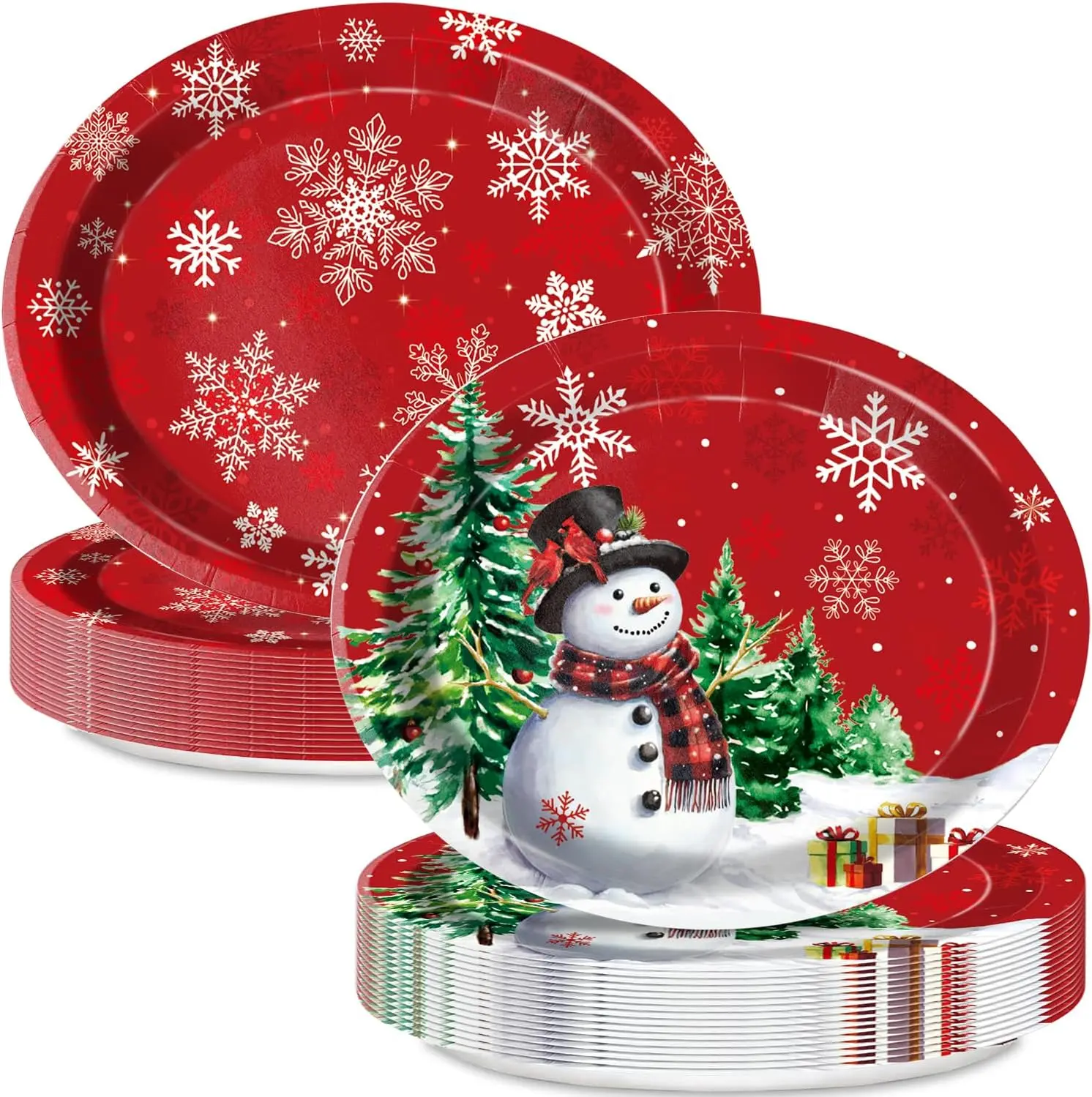 30 PCS Christmas Oval Paper Plates Large 9" x 11" Disposable Serving Platters Snowman & Snowflake Holiday Plates for Xmas Parties Winter Events Festive Table Decor