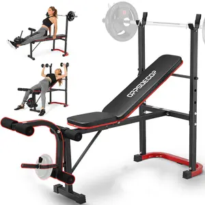 【TikTokShopBlackFriday】OPPSDECOR Adjustable Weight Bench Set with Leg Developer & Preacher Curl Pad, Squat Rack for Home Gym Fitness, Standard Strength Training Bench